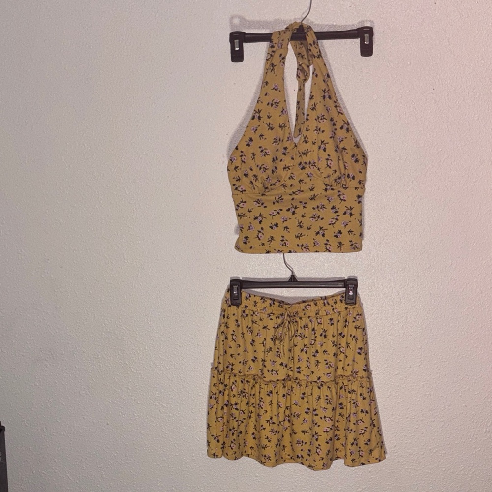 Floral Yellow Halter Top and Skirt Set